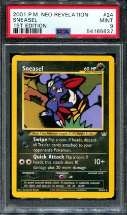 PSA 9 Pokemon 2001 1st Edition Neo Revelation Sneasel #24 - Image 1