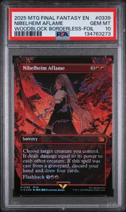 2025 MTG FINAL FANTASY WOODBLOCK BORDERLESS-FOIL #0339 NIBELHEIM AFLAME PSA 10 - Image 1