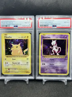 Pokemon XY Evolutions Cracked Ice Holo Mewtwo 51 & Pikachu 35 PSA 8 Sequential - Image 1