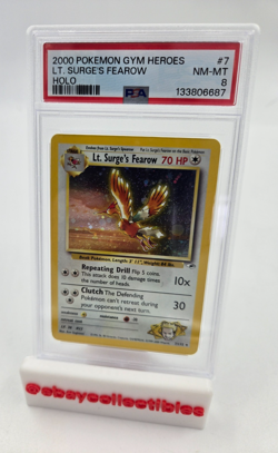 Pokemon Gym Heroes Lt. Surge's Fearow 7/132 PSA 8 - Image 1