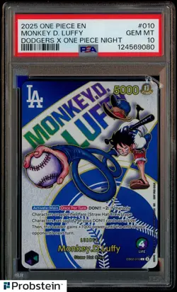 2025 One Piece En Dodgers X One Piece Night #010 Monkey D. Luffy PSA 10 GEM MINT - Image 1