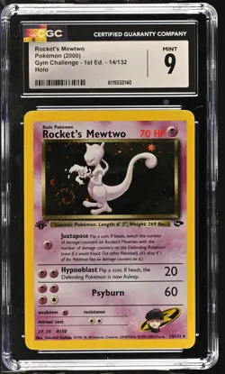 CGC 9 Rocket's Mewtwo Gym Challenge 1st Edition 14/132 Holo SWIRL Pokemon Card - Image 1