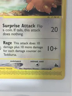 Pokemon Teddiursa Skyridge 109/144 Reverse Holo Nintendo 40 HP Common Card - Image 5