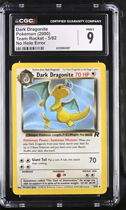 CGC 9 MINT Dark Dragonite 2000 Team Rocket 5/82 NO HOLO ERROR Pokemon Card - Image 1