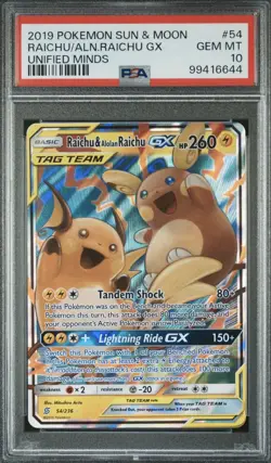 POKEMON SUN & MOON UNIFIED MINDS RAICHU & ALOLAN RAICHU 54 PSA 10 Nm - Image 1