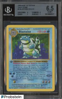 1999 Pokemon 1st Edition Thick Stamp #2 Blastoise Holo R BGS 6.5 EX-MT+ - Image 1