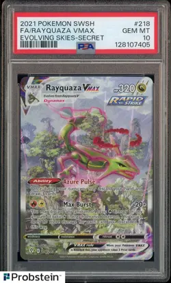 2021 Pokemon SWSH Evolving Skies Secret #218 FA Rayquaza VMax PSA 10 GEM MINT - Image 1