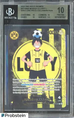 2025 ONE PIECE PROMOS BVB X ONE PIECE MATCH DAY 2025 #003 MONKEY D. LUFFY BGS 10 - Image 1