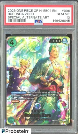 2026 ONE PIECE OP14-EB04-THE AZURE SEA'S SEVEN #006 RORONOA ZORO PSA 10 - Image 1