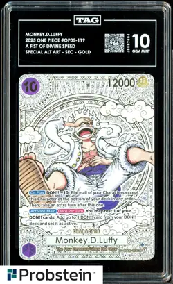 2025 ONE PIECE MONKEY D LUFFY 3RD ANNIV. GOLD OP05-119 TAG SCORE 966 GEM MINT 10 - Image 1