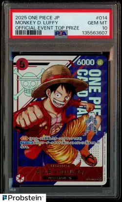 2025 ONE PIECE JPN PROMOS OFFICIAL EVENT TOP PRIZE #014 MONKEY D. LUFFY PSA 10 - Image 1