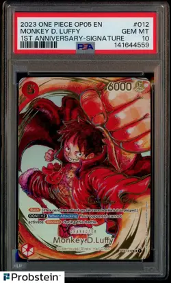 2023 One Piece OP05 EN 1st Anniversary Signature #012 Monkey D. Luffy PSA 10 - Image 1