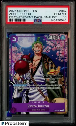 2025 One Piece EN CS 25-26 Finalist Black Stamp #067 Zoro Juurou PSA 10 GEM MINT - Image 1