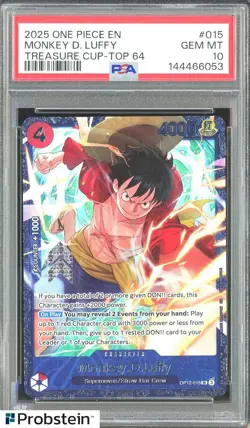 2025 One Piece EN Treasure Cup Top 64 #015 Monkey D. Luffy PSA 10 GEM MINT - Image 1