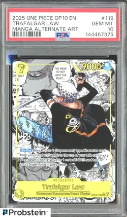 2025 One Piece OP10 EN Manga Alternate Art #119 Trafalgar Law PSA 10 GEM MINT - Image 1