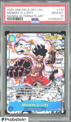2025 One Piece OP11 EN Manga Alternate Art #118 Monkey D. Luffy PSA 10 GEM MINT - Image 1