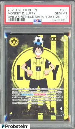 2025 ONE PIECE PROMOS BVB X ONE PIECE MATCH DAY 2025 #003 MONKEY D. LUFFY PSA 10 - Image 1