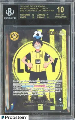 2025 BVB X ONE PIECE MATCH DAY PROMOS #003 MONKEY D. LUFFY BGS 10 BLACK LABEL - Image 1