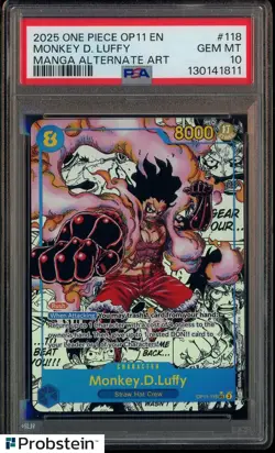 2025 One Piece OP11 EN Manga Alternate Art #118 Monkey D. Luffy PSA 10 GEM MINT - Image 1