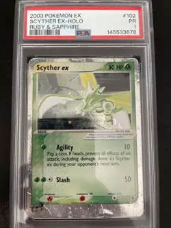 Pokemon Scyther EX Holo Card Ruby and Sapphire 102/109 PSA 1 - Image 1