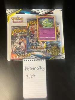 Pokemon TCG Sun And Moon Cosmic Eclipse 3-Pack Blister Factory Sealed Celebi - Image 1