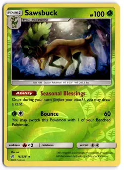 Pokemon TCG Sawsbuck 16/236 SM - Cosmic Eclipse Holo Rare Reverse Holo - Image 1