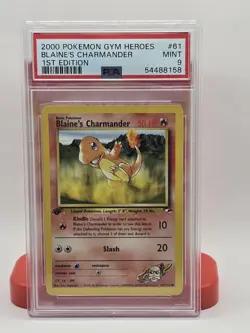 Pokemon 2000 Blaine's Charmander 1st Edition Gym Heroes Card 61/132 PSA 9 Mint - Image 1