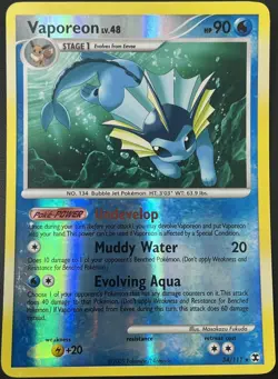 Vaporeon 34/111 Rising Rivals Reverse Holo Rare Pokemon Card VLP - Image 1
