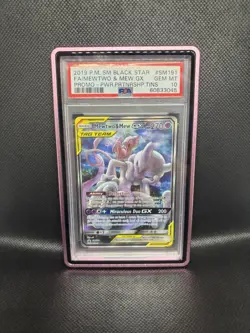 Pokemon Mewtwo and Mew GX SM191 Tag Team Sun & Moon Promo, PSA 10 - Image 1