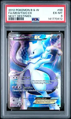 POKEMON B&W NEXT DESTINIES #98 FULL ART MEWTWO EX PSA 6 EX Mint NEAR Mint - Image 1