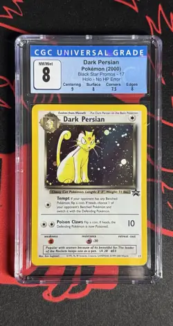 Vintage Dark Persian 17 HP Pokemon Card Black Star Promo, No HP Error, CGC 8 - Image 1