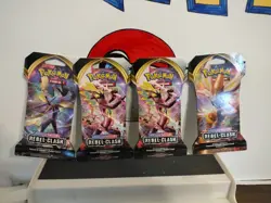 Pokemon 4 Packs 2020 Pokemon Sword & Shield Rebel Clash Booster Pack TCG - Image 1