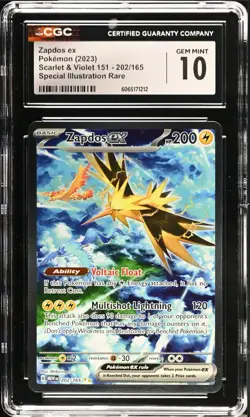 CGC 10 GEM MINT Zapdos EX 202/165 SIR 151 Special Illustration Rare 2023 Pokemon - Image 1