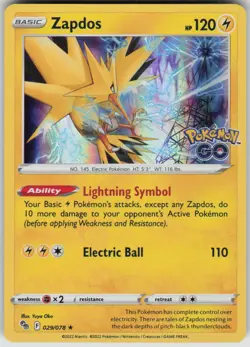 Pokemon Zapdos Holo Rare Pokemon GO 029/078 NM - Image 1