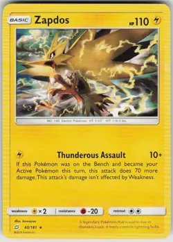 Pokemon Zapdos Holo Rare SM - Team Up 40/181 NM - Image 1
