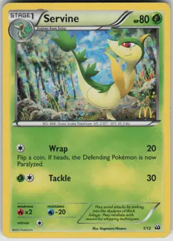 Pokemon Servine - 1/12 Promo McDonald's Promos 2012 001/012 NM - Image 1