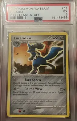 Pokemon Lucario 53/127 Platinum STAFF Prerelease PSA 5.. GRAIL - Image 1