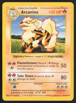 Pokemon TCG | Arcanine 23/102 | Uncommon | Base Set | Shadowless Lightly Played - Image 2
