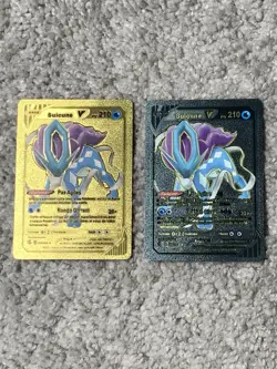 Set of 2 Suicune V HP210 Rare French Gold Accent Foil Fan Art Cards - Image 1