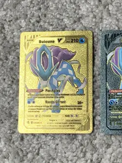 Set of 2 Suicune V HP210 Rare French Gold Accent Foil Fan Art Cards - Image 2