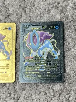 Set of 2 Suicune V HP210 Rare French Gold Accent Foil Fan Art Cards - Image 3