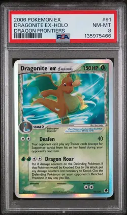 2006 POKEMON EX DRAGON FRONTIERS #91 DRAGONITE EX-HOLO PSA 8 - Image 1