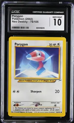 2002 Pokemon Neo Destiny Porygon #78 CGC 10 - Image 1
