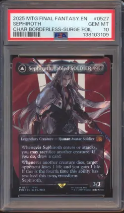 MTG FINAL FANTASY SEPHIROTH CHARACTER BORDERLESS SURGE FOIL #0527 PSA 10! - Image 1