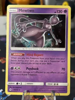 Pokemon TCG Mewtwo 75/214 Cosmo Holo Rare Unbroken Bonds Sun & Moon Holo Bleed - Image 1