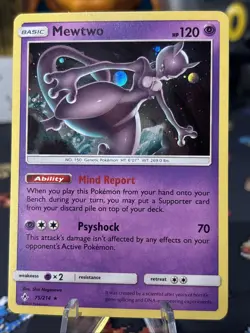 Pokemon TCG Mewtwo 75/214 Cosmo Holo Rare Unbroken Bonds Sun & Moon Holo Bleed - Image 4