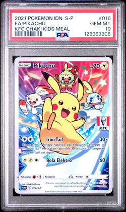 PSA 10 GEM MINT PIKACHU KFC Chaki Kids Meal 016 2021 Indonesian SM Promo POP 300 - Image 1