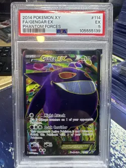 2014 POKEMON XY PHANTOM FORCES #114 FULL ART/GENGAR EX PSA 5 - Image 1
