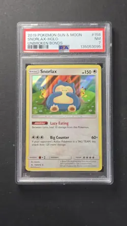 PSA 7 Snorlax 158/214 Unbroken Bonds Holo Rare Pokemon 2019 - Image 1