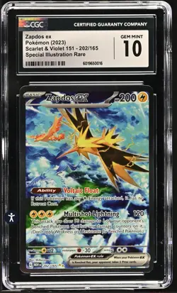 ‼Zapdos ex Pokemon (2023) Scarlet & Violet 151 - 202/165 GRADE 10! SHIPS FAST💨 - Image 1